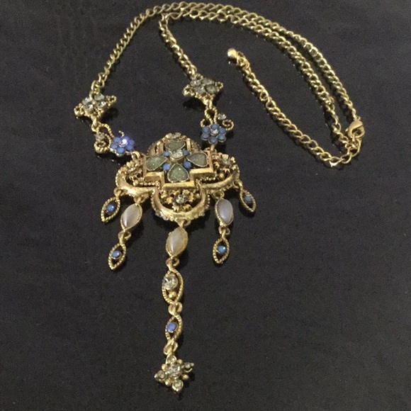 Vtg20”W/3”ExtBrassElaborateCross W/AustCrystMoonst - Picture 7 of 11